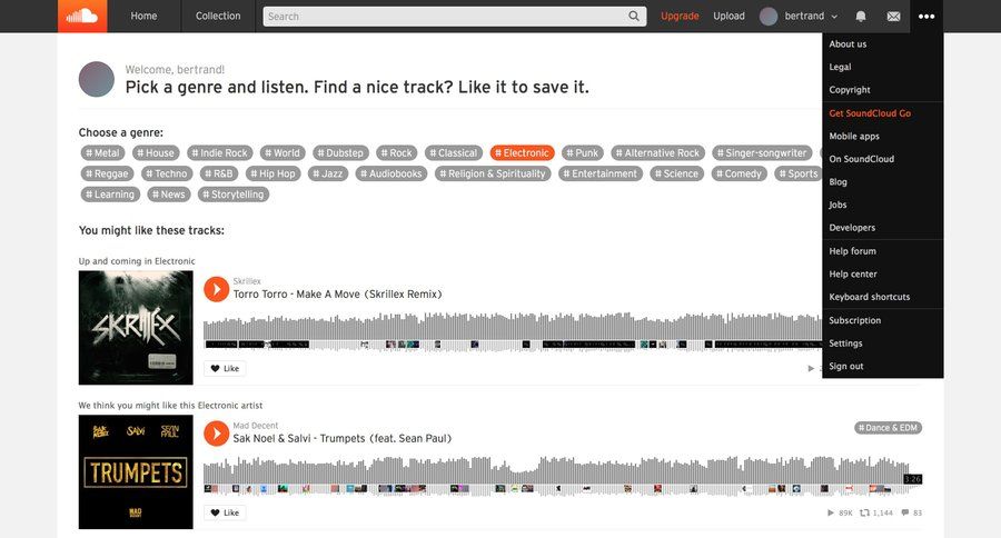 Soundcloud
				dropdown & other states page example