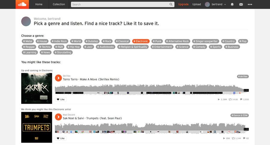Soundcloud
				home page example