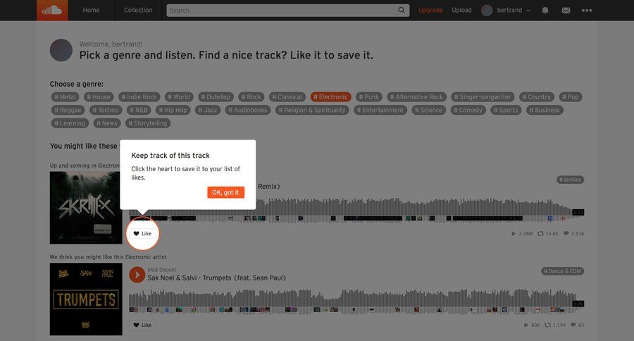 Soundcloud
				onboarding page example
