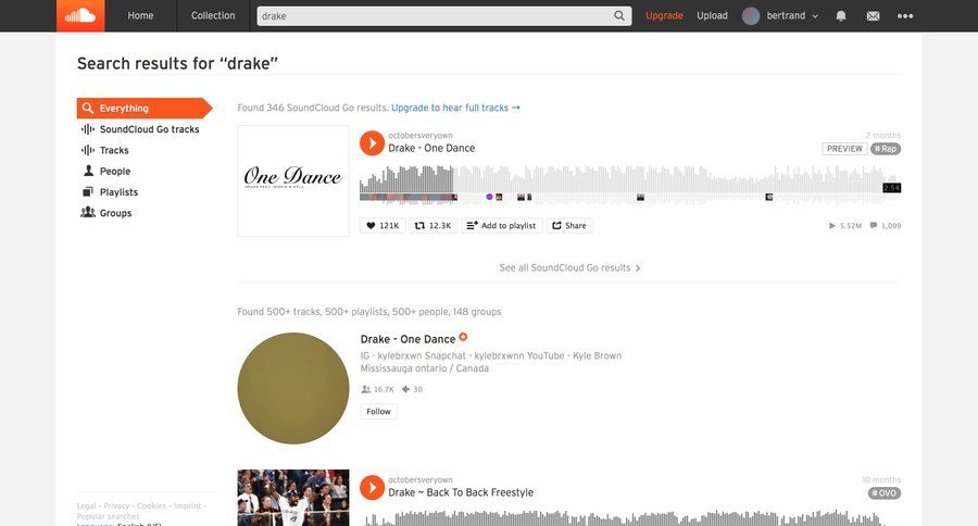 Soundcloud
				search page example