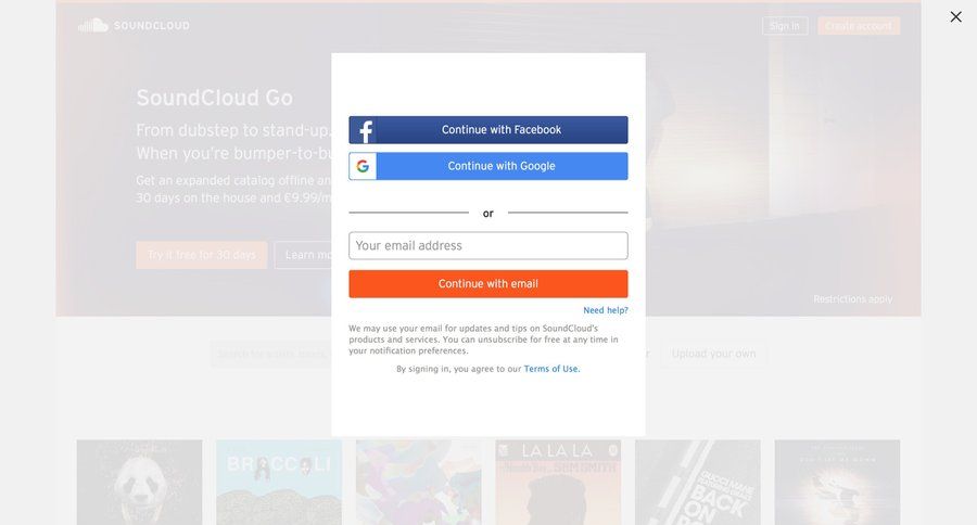 Soundcloud
				signin page example