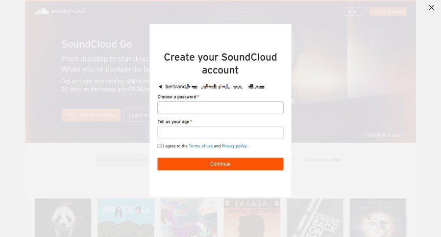 Soundcloud
				signup page example