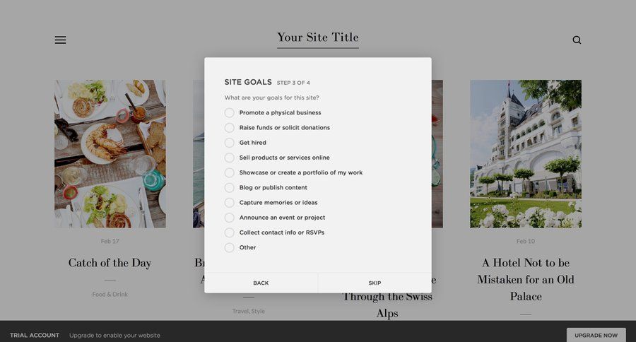 Squarespace
				onboarding page example