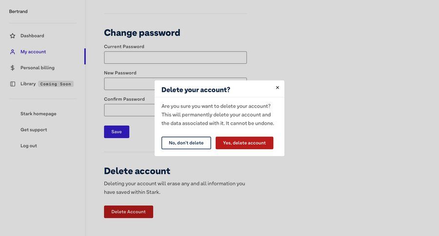 Stark
				delete account page example