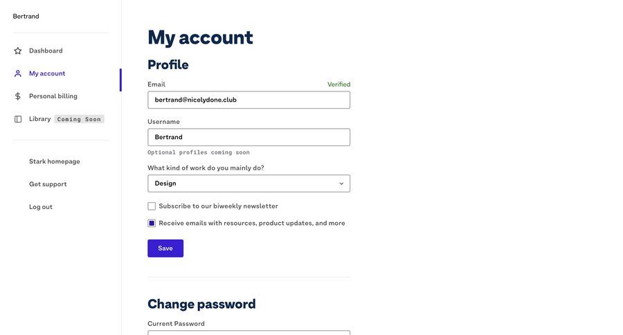 Stark
				profile page example