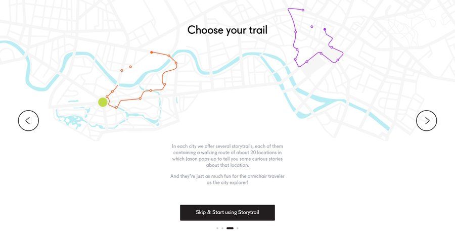 Storytrail
			 onboarding call to action mapping ui page example