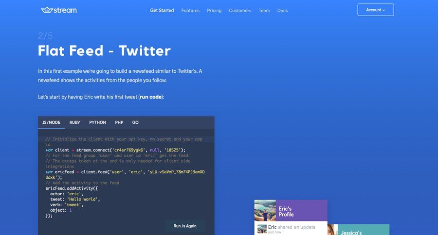 Stream
				onboarding page example