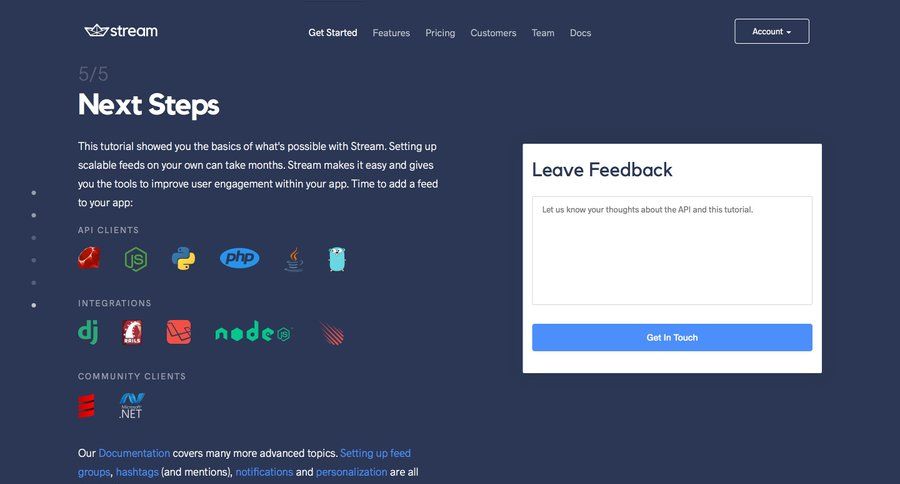 Stream
				onboarding page example