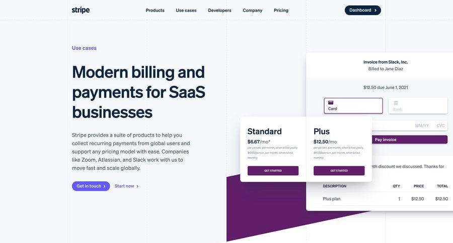 Stripe
			 subscription management typography contact us modern pay bill payment processing customer portal ui page example