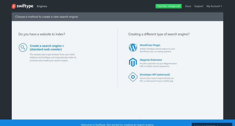 Swiftype
				onboarding page example