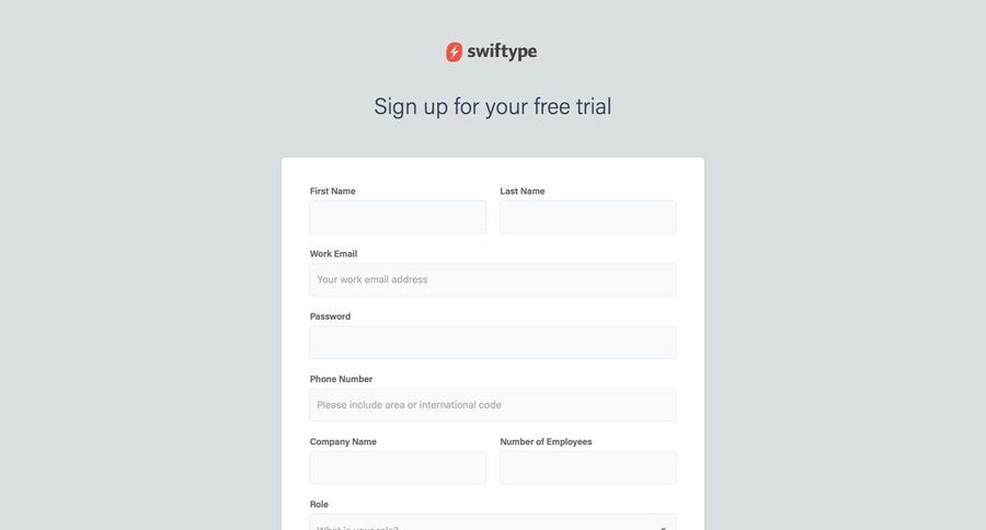 Swiftype
				signup page example