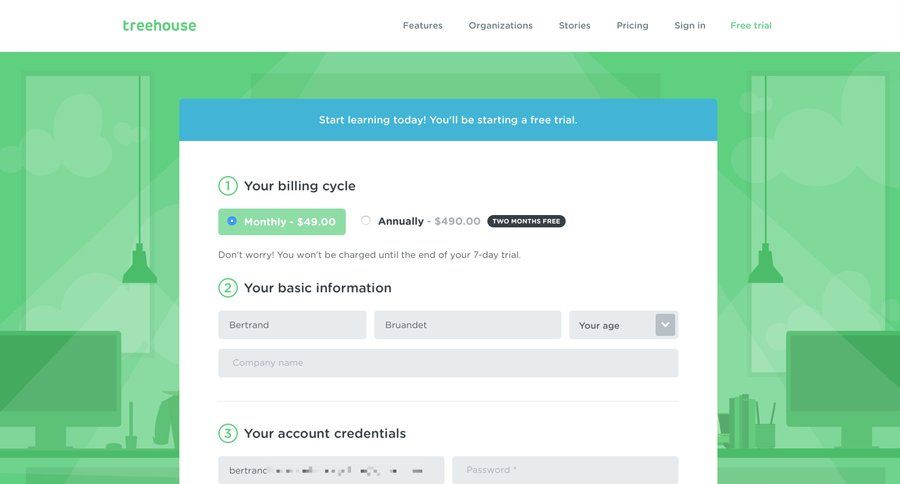 Treehouse
				checkout page example