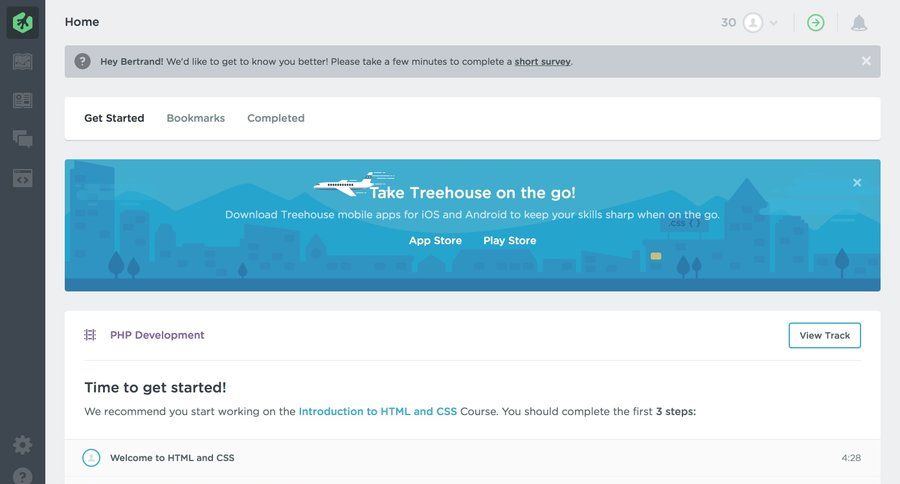 Treehouse
				home page example