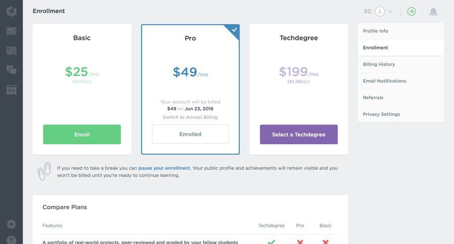 Treehouse
				settings page example