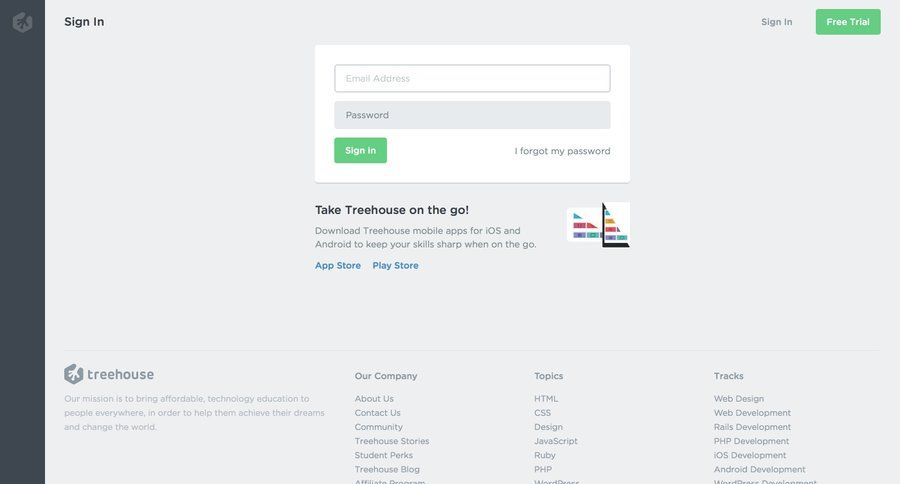 Treehouse
				signin page example