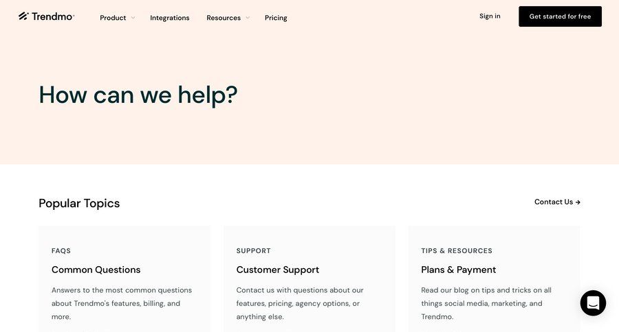 Trendmo
			 e-commerce email chat blog post download report customer support live chat ui page example