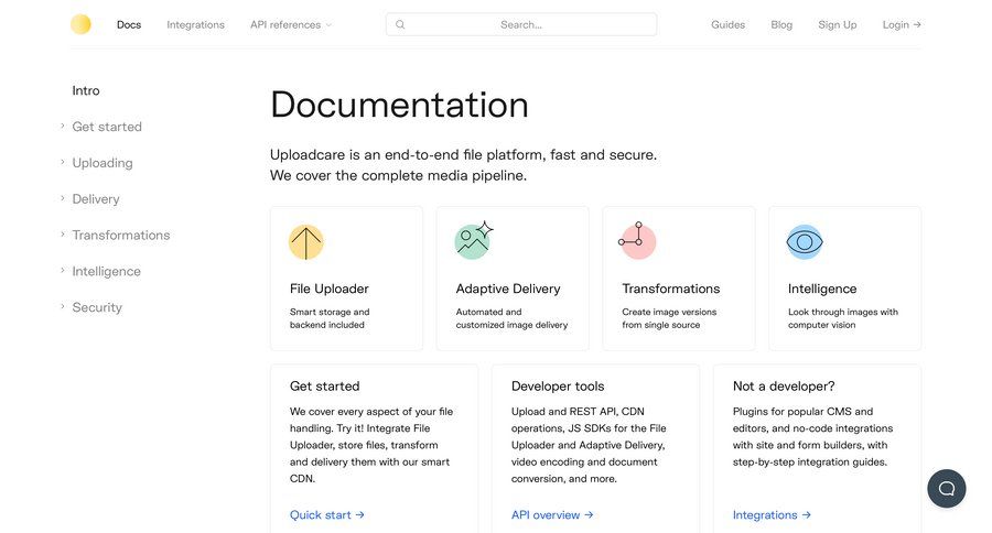 Uploadcare
				developers section page example