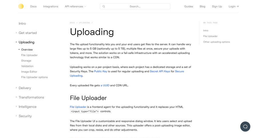 Uploadcare
				developers section page example
