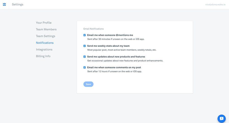 Wake
				settings page example