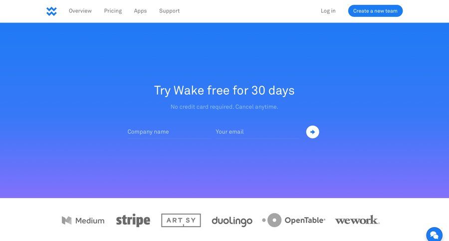 Wake
				signup page example
