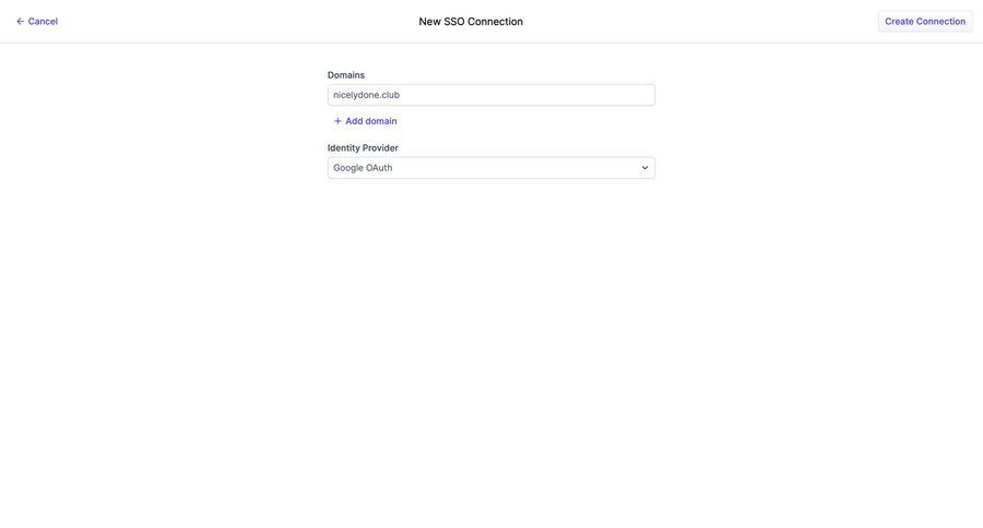 WorkOs
			 configuration settings form account setup authentication security create identity provider ui page example