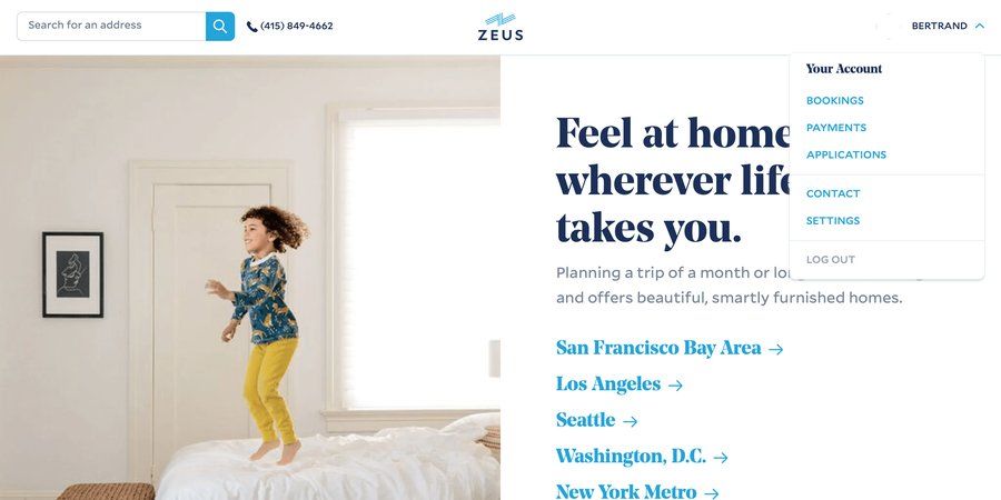 Zeus living
				dropdown & other states page example