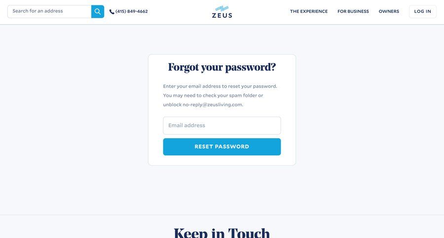 Zeus living
				password reset page example