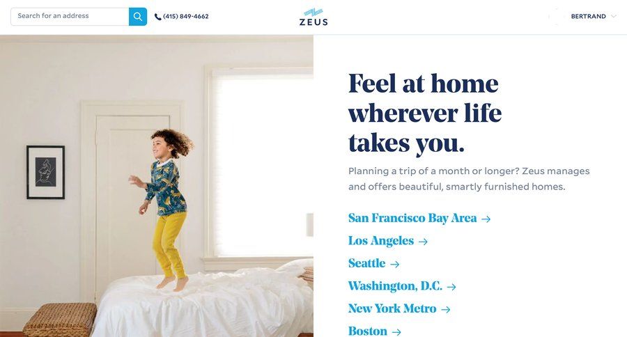 Zeus living
				home page example