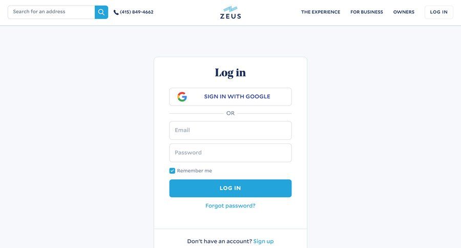 Zeus living
				signin page example
