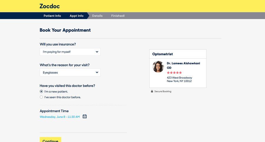 Zocdoc
				checkout page example