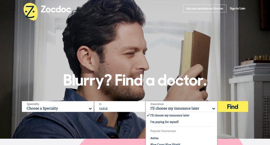 Zocdoc
				dropdown & other states page example