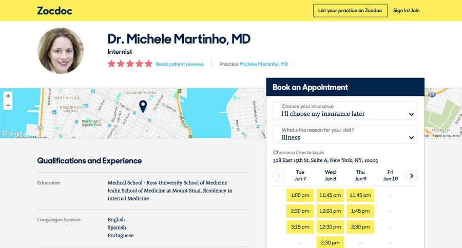 Zocdoc
				profile page example