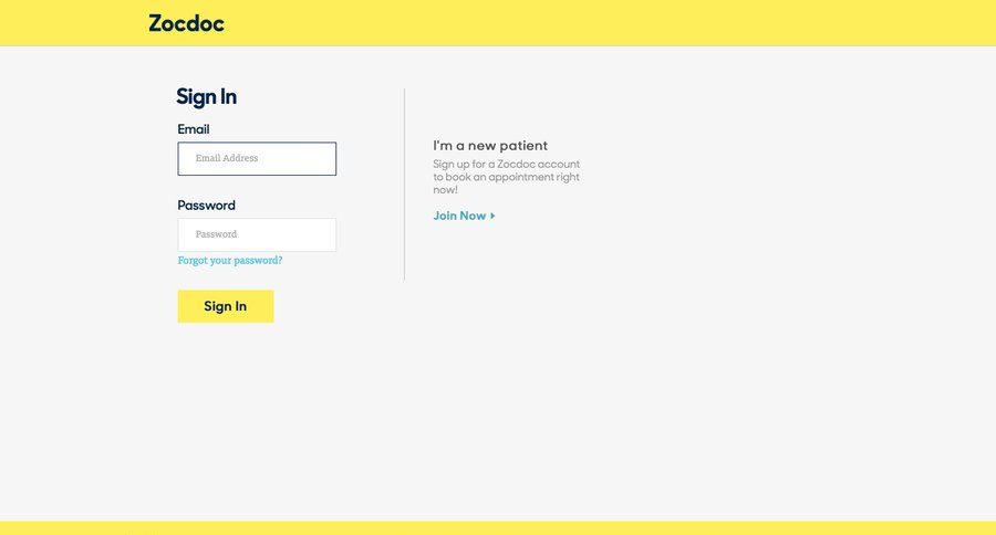 Zocdoc
				signin page example